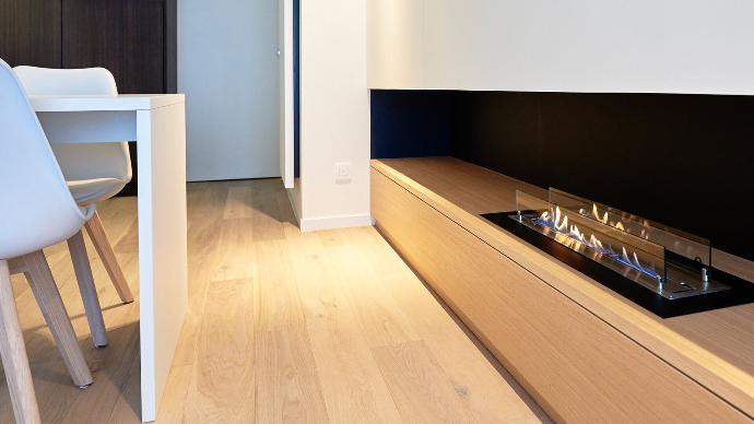 Voorbeeld van een ingebouwde Xaralyn bio-ethanol brander met inbouwprofiel