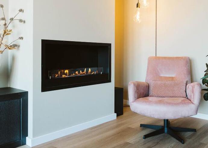 Bio-ethanol unit als inbouwhaard in woonkamer