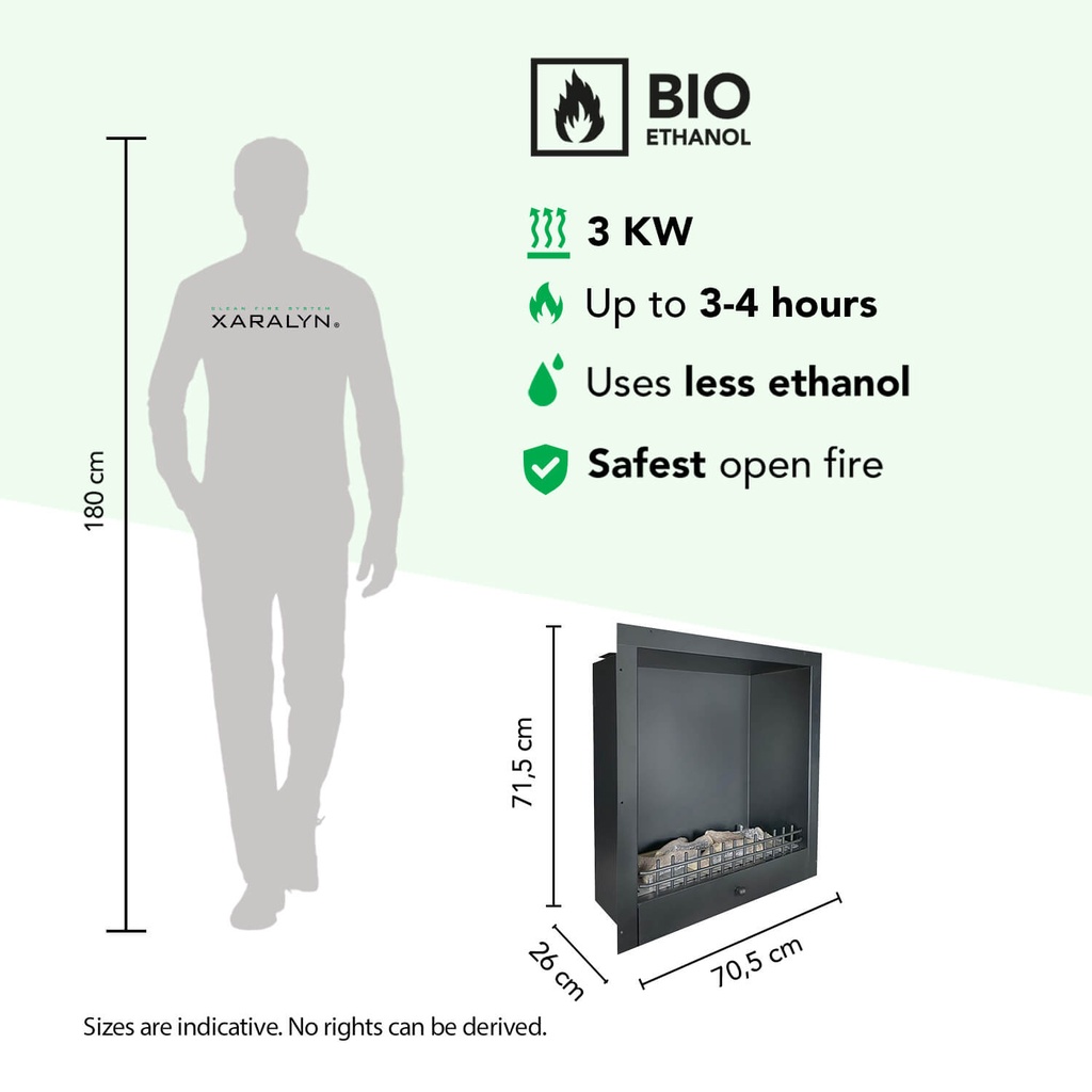 Inbouwunit L Classic bio-ethanol haard specificaties