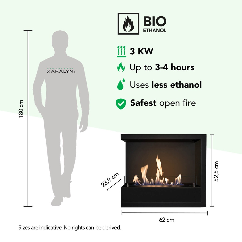Inbouwunit L bio-ethanol hoekhaard specificaties