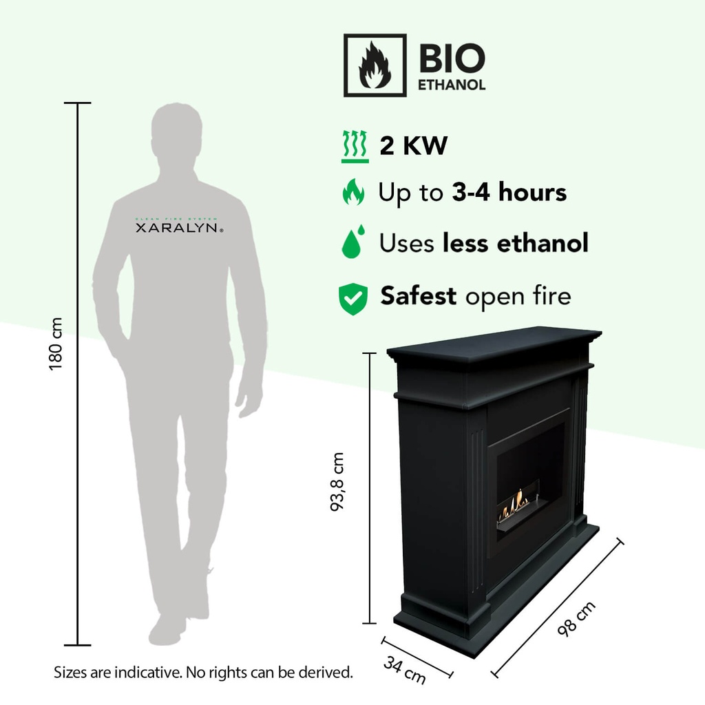 Elda bio-ethanol haard specificaties