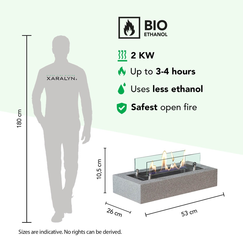 Cuneo bio-ethanol tafelhaard specificaties