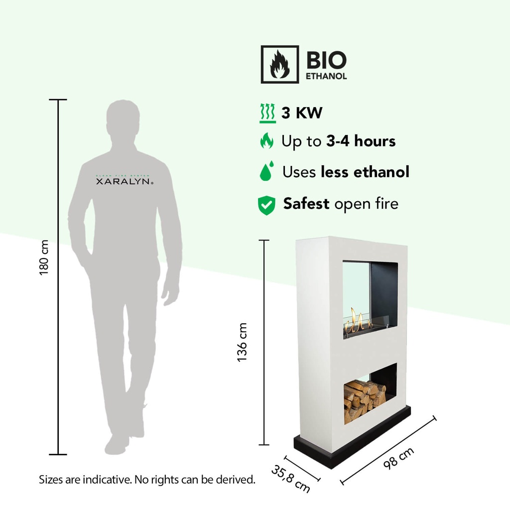 Lasize verrijdbare bio-ethanol tunnelhaard - roomdivider specificaties