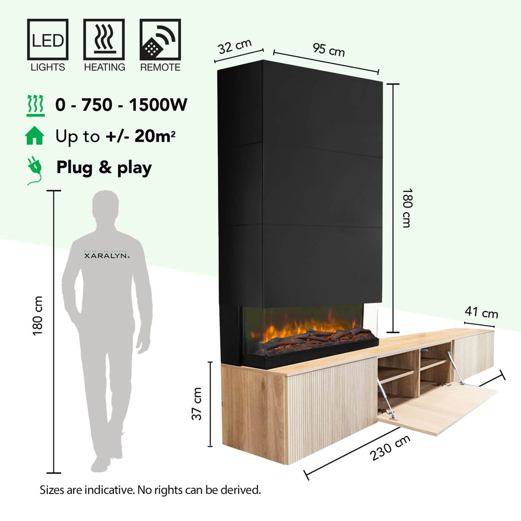 Ardo tv-meubel met haard specificaties