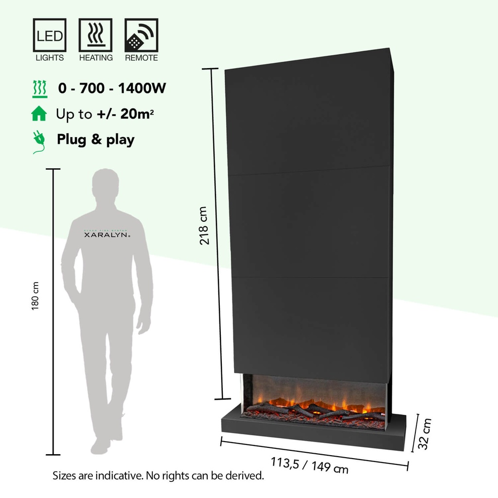Disegno XL 3-zijdige elektrische LED wandhaard specificaties