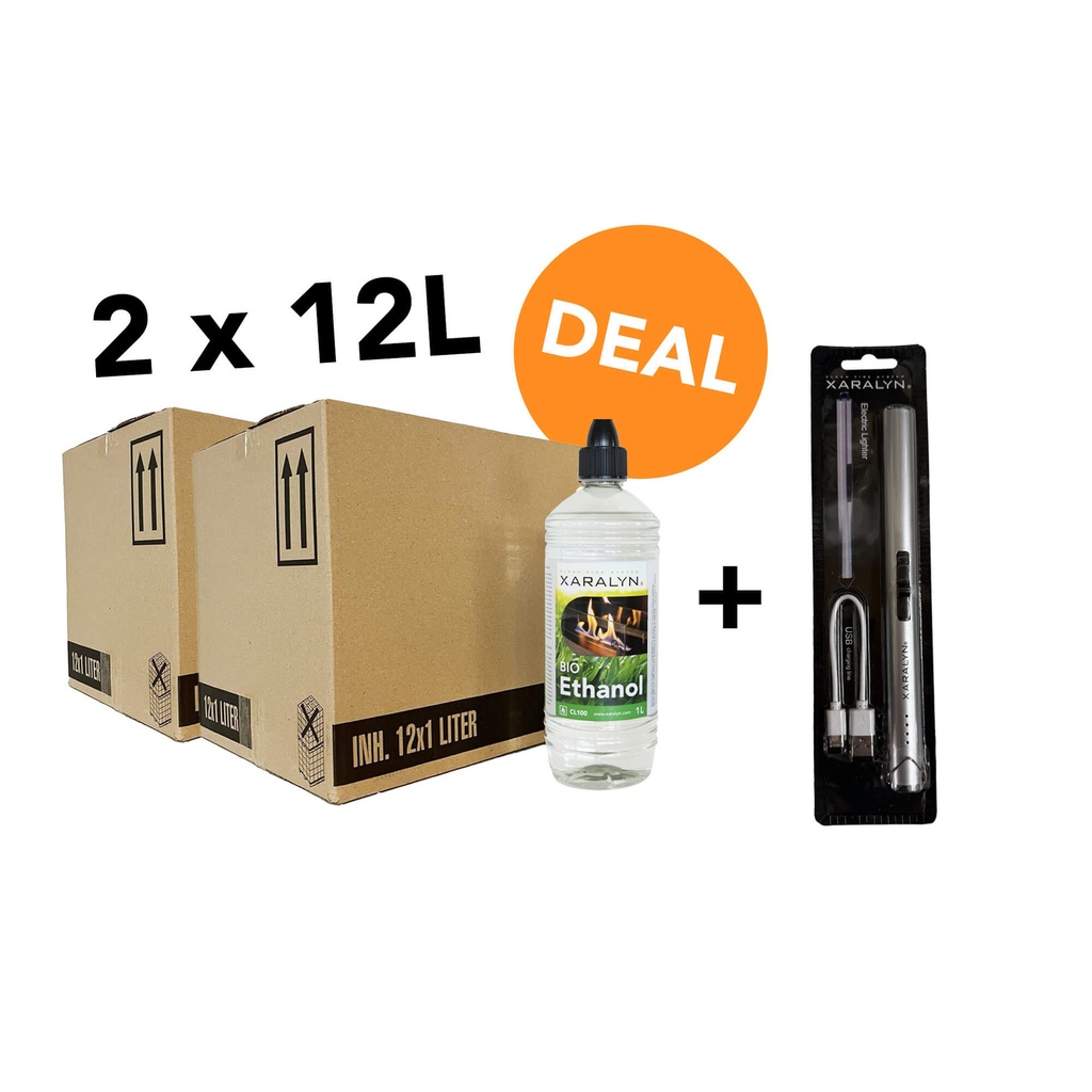 DEAL - Bio-ethanol CL100 (24X 1 liter)+ USB aansteker
