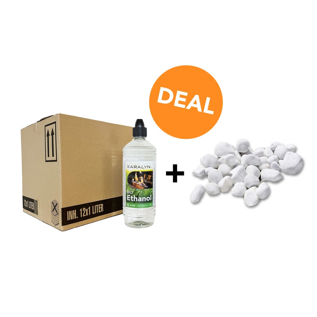 DEAL - Bio-ethanol CL100 (12X 1 liter)+ witte kiezels
