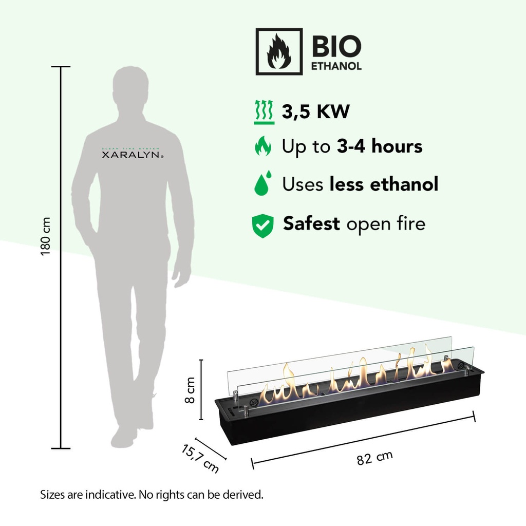 Bio-ethanol brander XL met inbouwprofiel specificaties