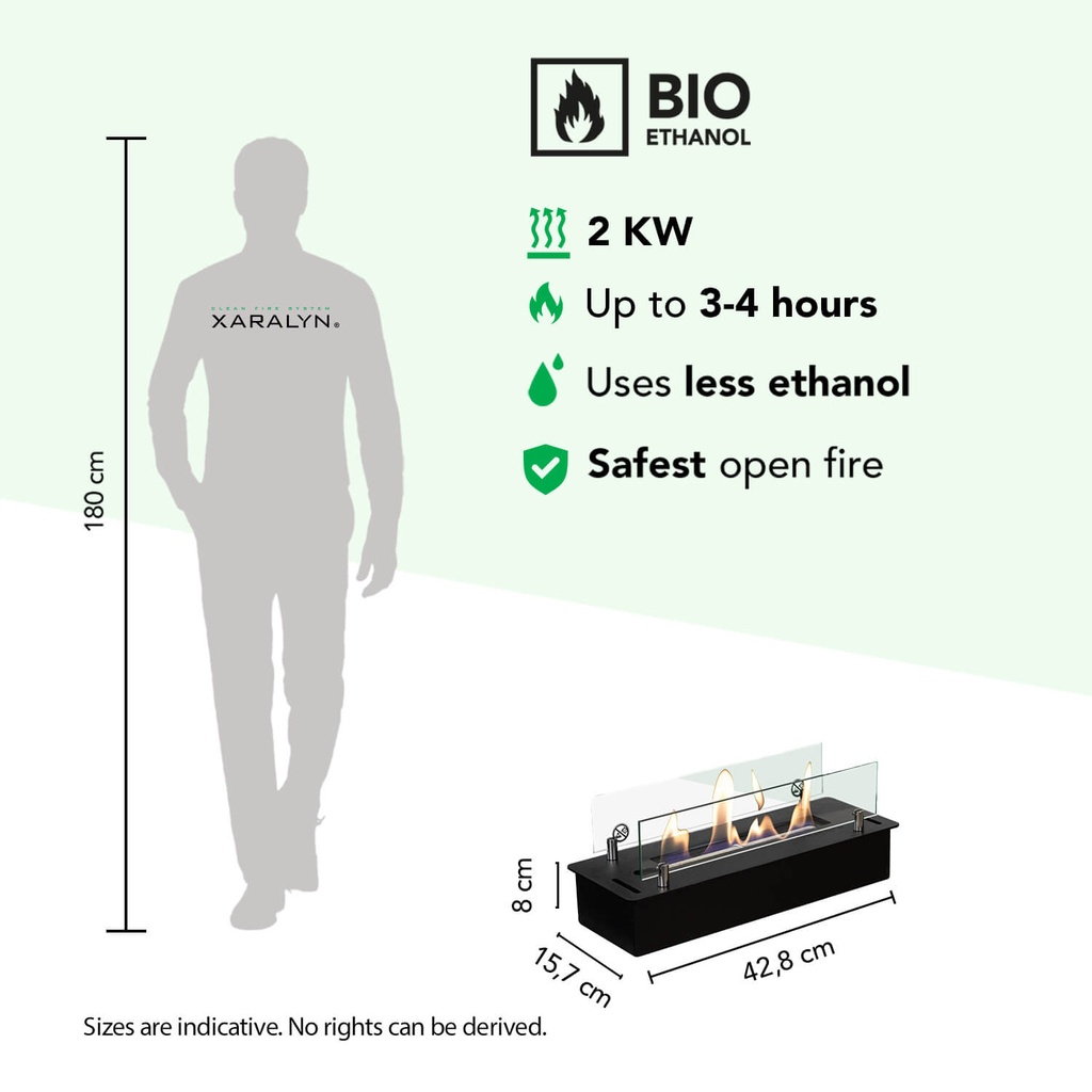 Bio-ethanol brander S met inbouwprofiel specificaties