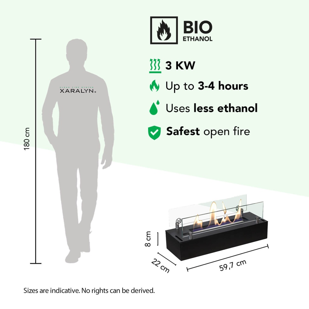 Bio-ethanol brander L met inbouwprofiel specificaties